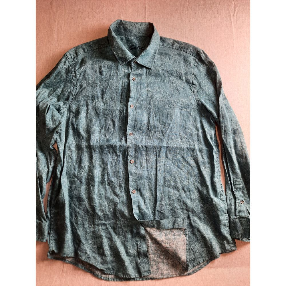Tasso Elba Men's XL Paisley Blue Lightweight Button Shirt Long Sleeve Pure Linen